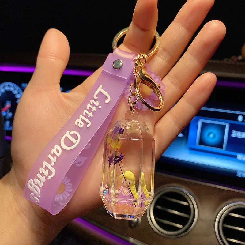 Cartoon Princess Doll Keyring Transparent Liquid Floating Keychains Leather Cord Car Key Chains Pendant Cute Bag Keyfob Ornament | Украшения
