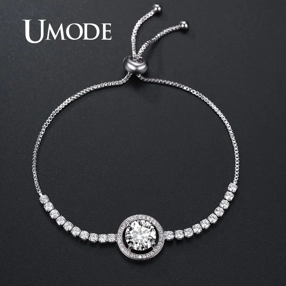 Женские теннисные браслеты UMODE модные круглые с прозрачным фианитом ювелирные