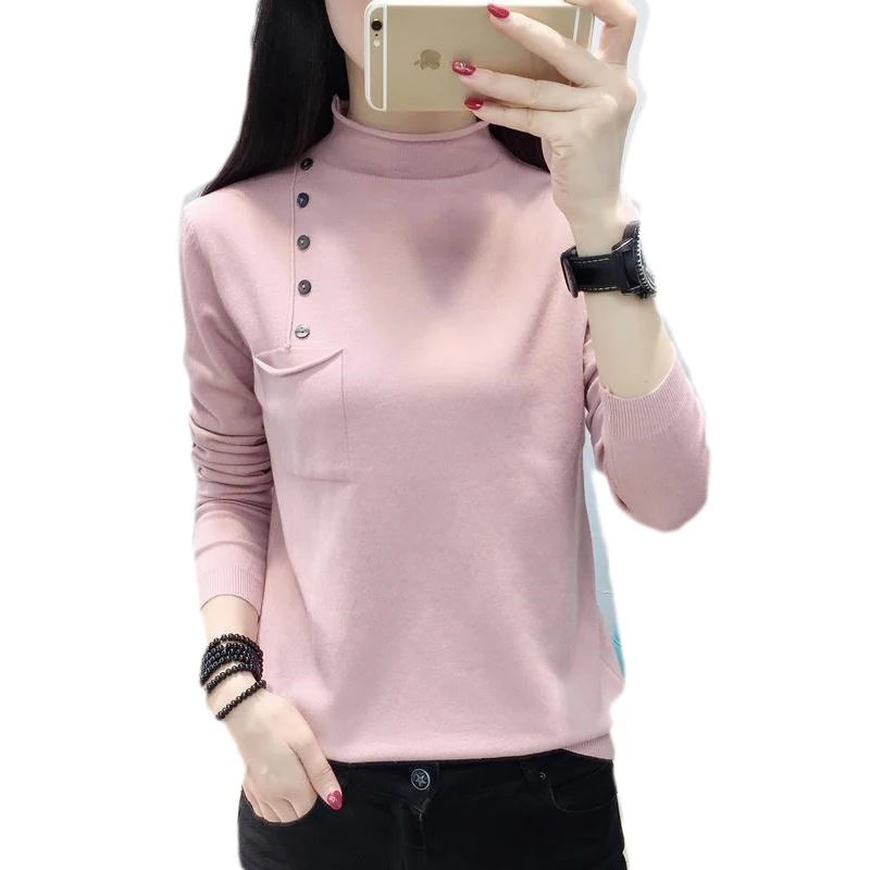 

2021 Autumn Winter Woman Sweaters Casual Half Turtleneck Long Sleeve Knitting Pullover Women Slim Fit Basic Sweater