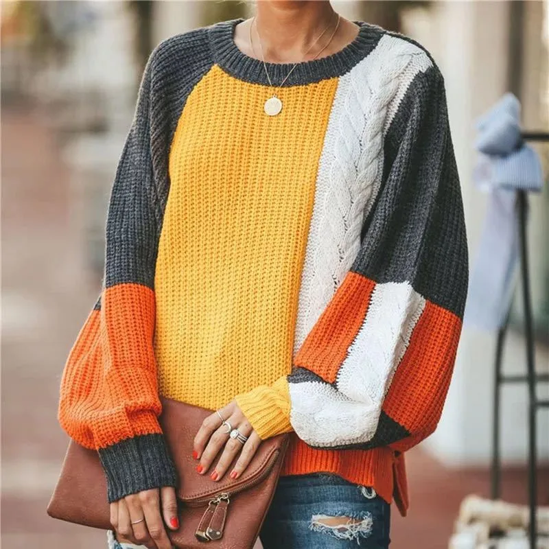 

Women Sweater 2020 Autumn Pullover Casual Knitted Print Women Korean Long Sweaters