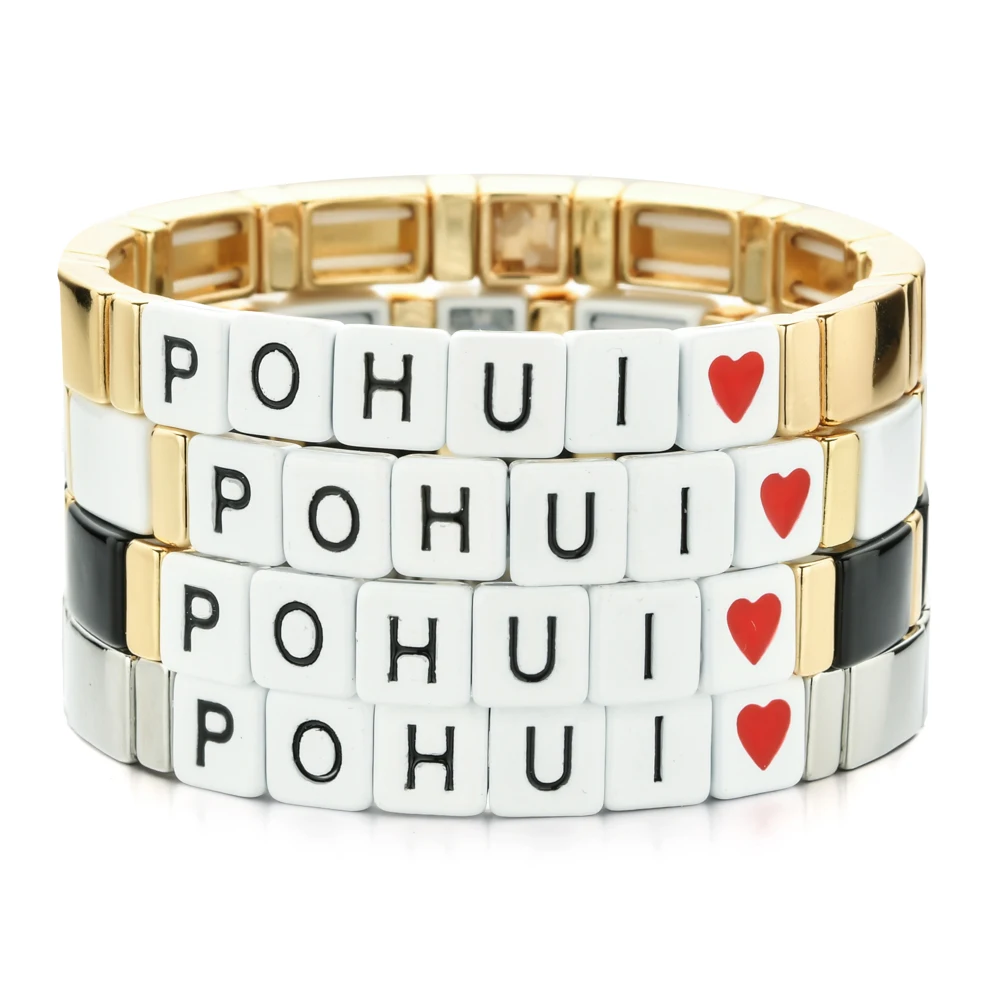 

ZMZY RU Enamel Stretch Tile Bracelets For Women Letter POHUI Beads Bohemian Stackable Stretch Bracelet