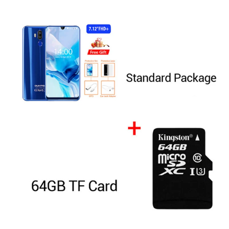 OUKITEL K9 водослива 7,1" FHD+ 1080*2244 16MP+ 2MP/8MP мобильный телефон 4GB 64GB Face ID смартфон 6000mAh 5 V/6A Быстрая зарядка OTG - Цвет: Blue N 64GB Card