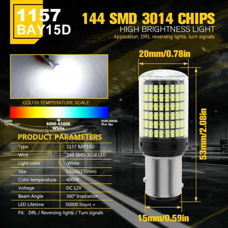 

LED Light Bulb LED Replacement Bulb Lamp Tail White 20W 2pcs BAY15D Brake