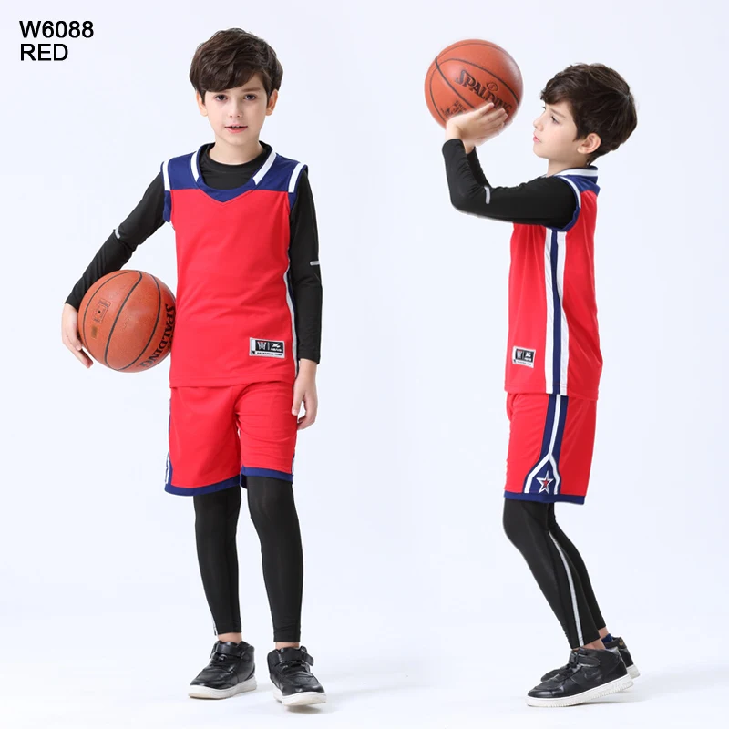 W6088 red 4 шт./компл. Детские зимние штаны сжатия спортивные костюмы баскетбольные майки Тренажерный зал Спортивный тренировочный баскетбольная форма - Цвет: W6088 red