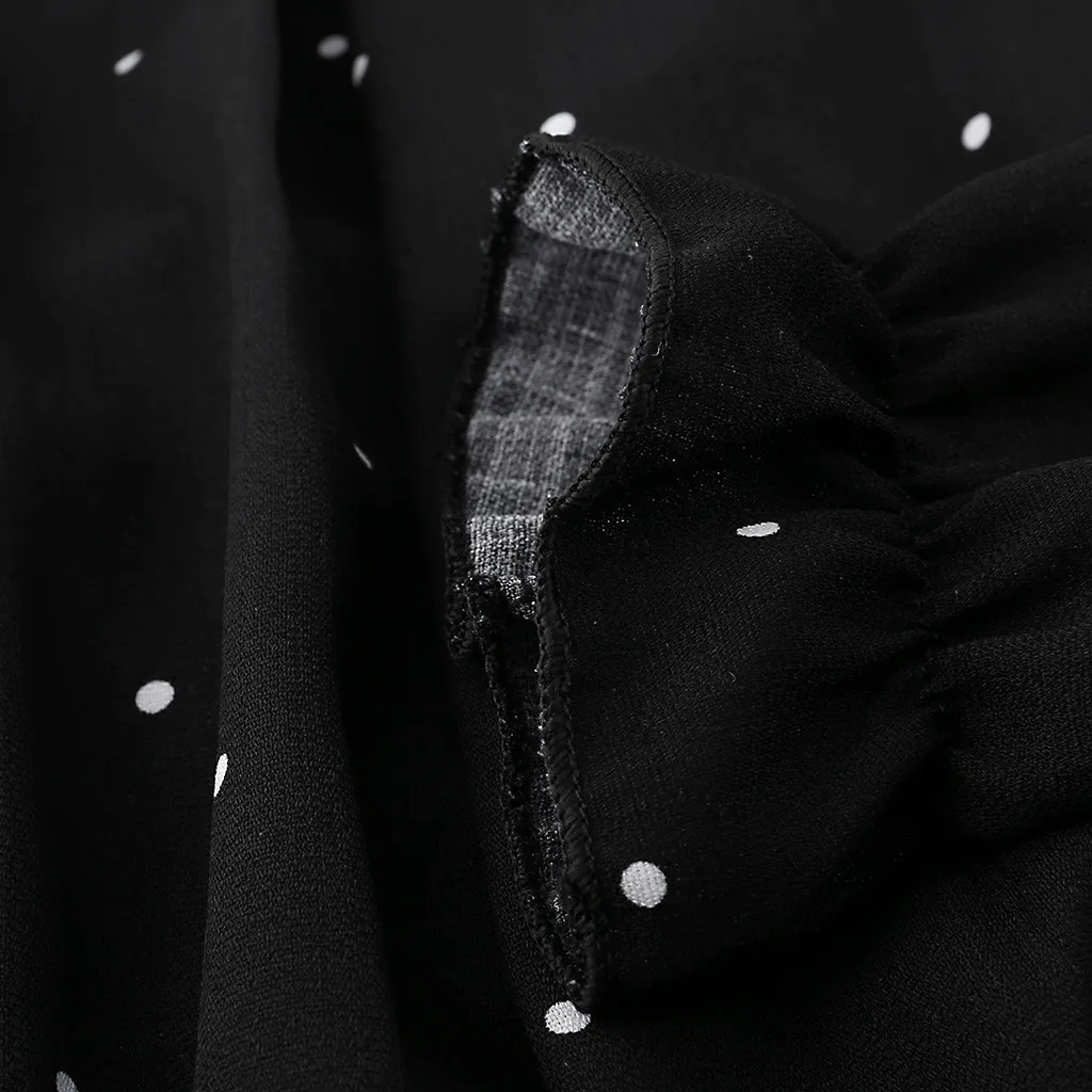 Женское шифоновое платье с v образным вырезом черное свободное в горошек размера