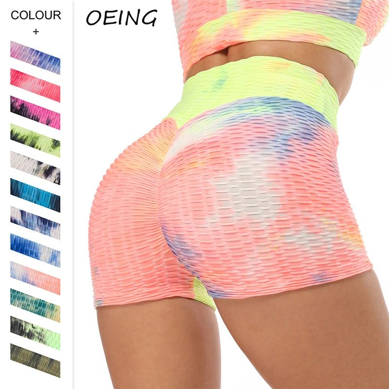 

Женские штаны для фитнеса и йоги, велосипедные шорты с завышенной талией, тренировочные спортивные жаккардовые шорты с принтом