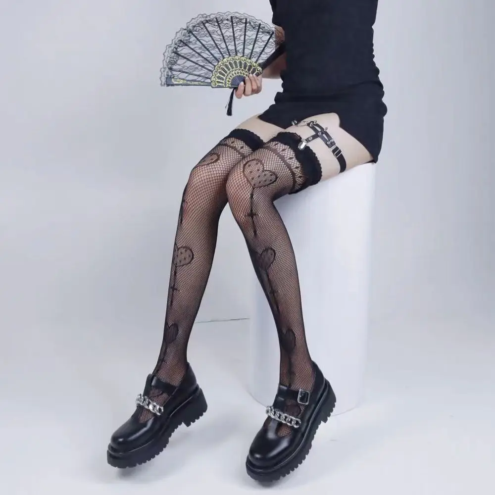 

Dots Hollow Out Heart Lace Lolita JK Thigh High Stockings Women Fishnet Stockings Korean Long Socks Lollipop Hosiery