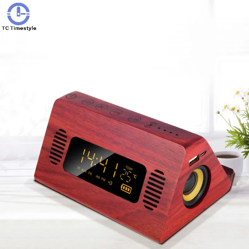 Будильник Bluetooth колонка FM радио цифровой температурный сенсорный экран ретро