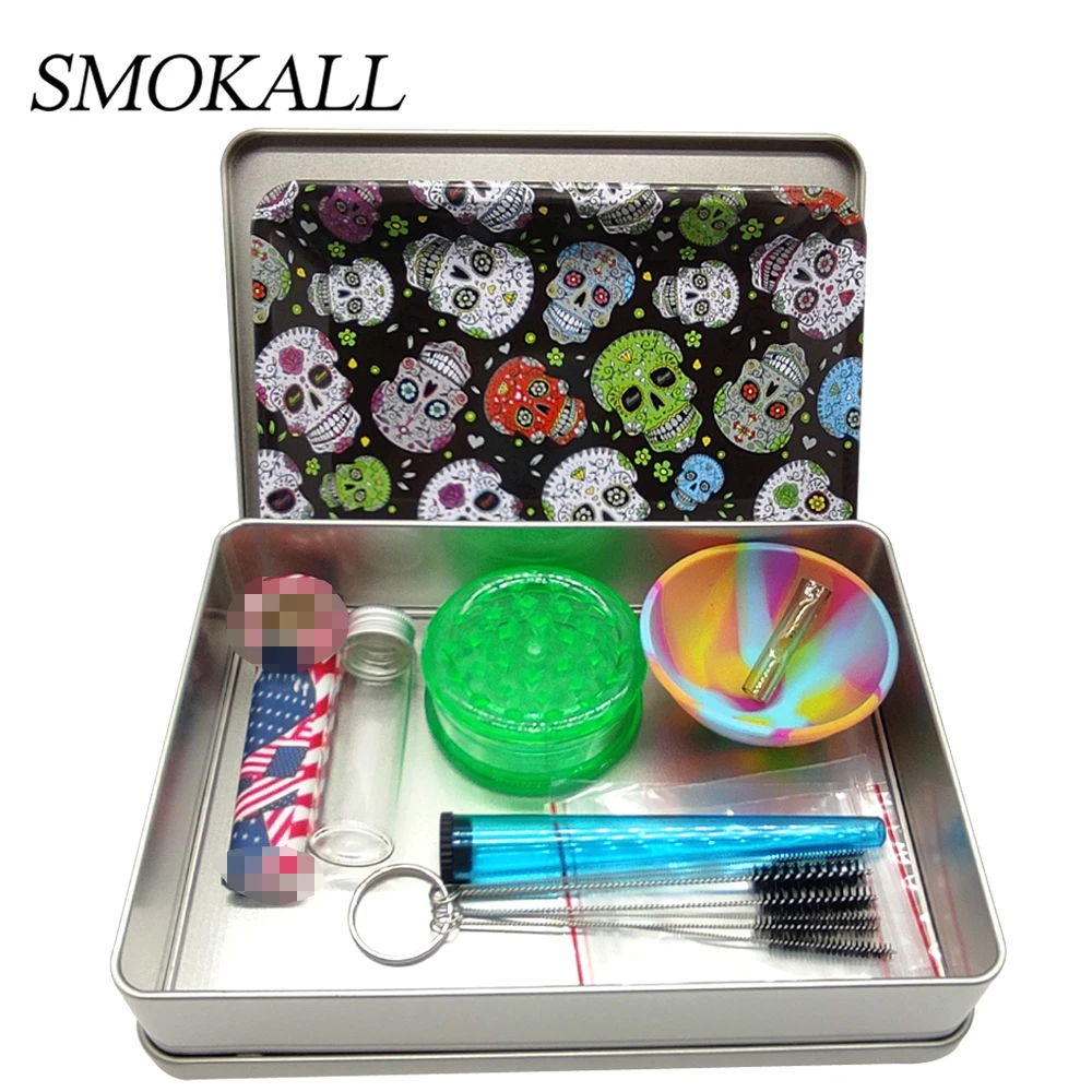 

1Set Silicone Pipe With Rolling Paper Tray Grinder Glass Storage Box Mouthpiece Tobacco Cigarette Smoke Smoking Accessories
