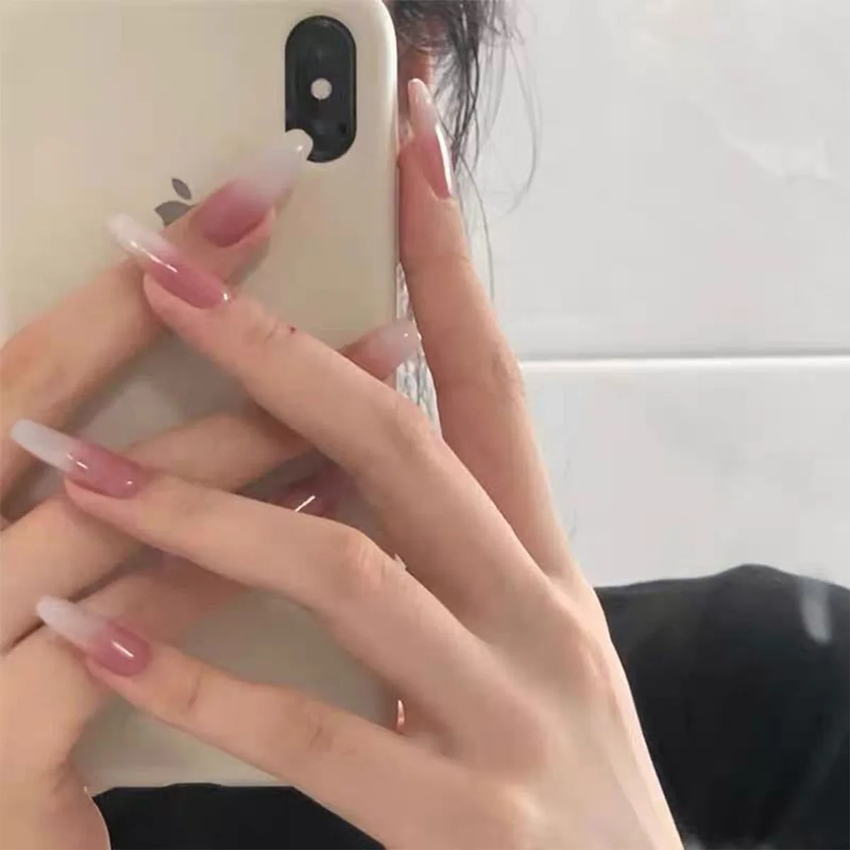 

24pcs White Pink Long Ballet Fake Nails Full cover Fake Nails Glue DIY Manicure Nail Art Tools