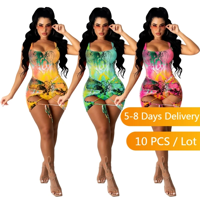 

Wholesale Items Printed Summer Two Piece Set Women Swimsuit Beach Bodysuit and Mini Dress Sets Sexy 2 Piece Sets Womens Outfits