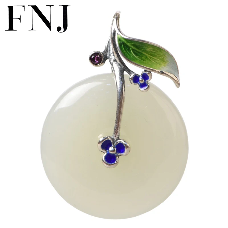 

FNJ 925 Silver Pendant for Jewelry Making Original Pure S925 Sterling Silver Pendants Women Natural Hetian Jade Leaf