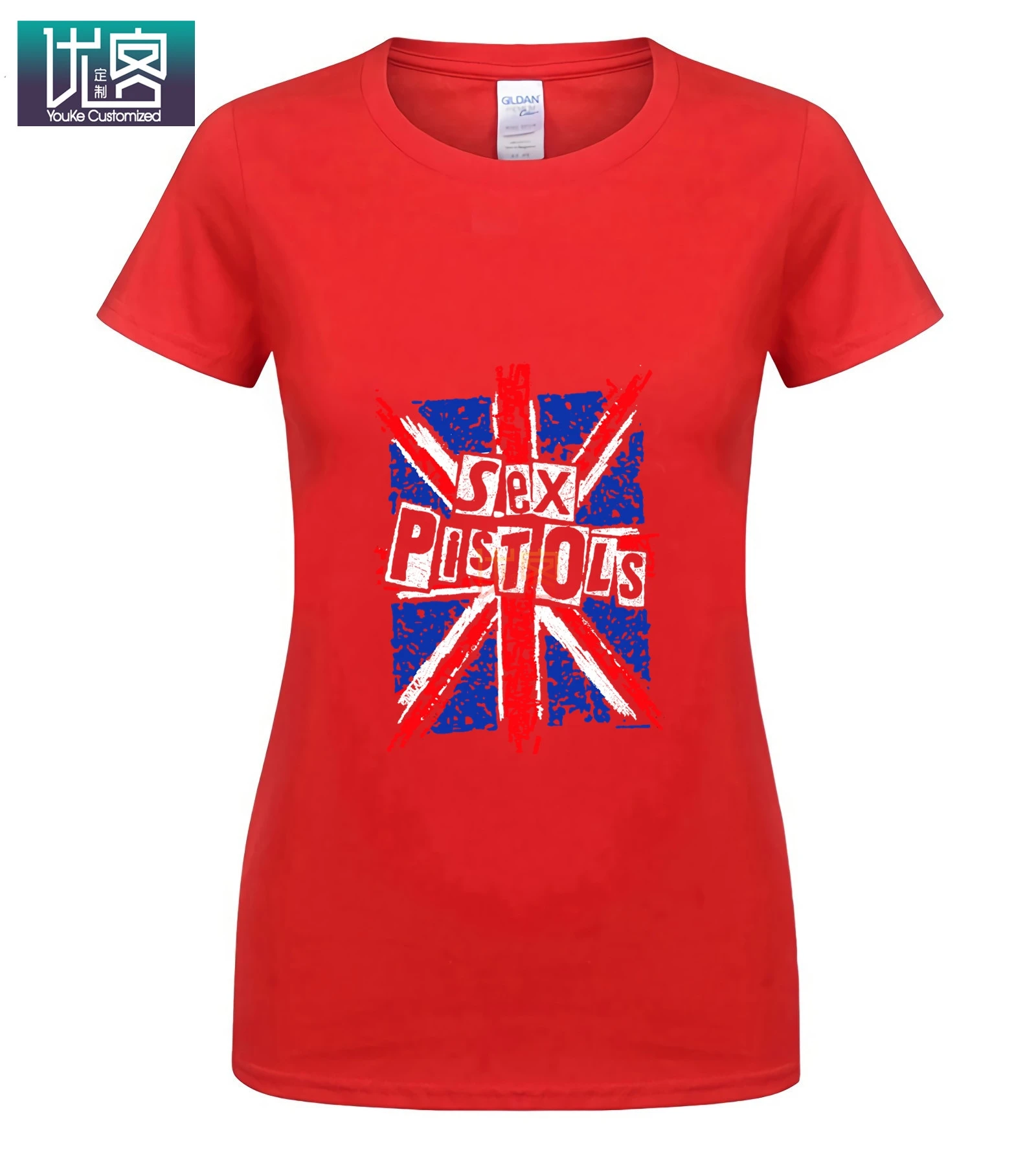Sex Pistols Union Jack Женская Футболка-Черный удивительный короткий рукав Уникальный Повседневный короткий рукав Топ Хлопок Футболка подарок - Цвет: Women Red