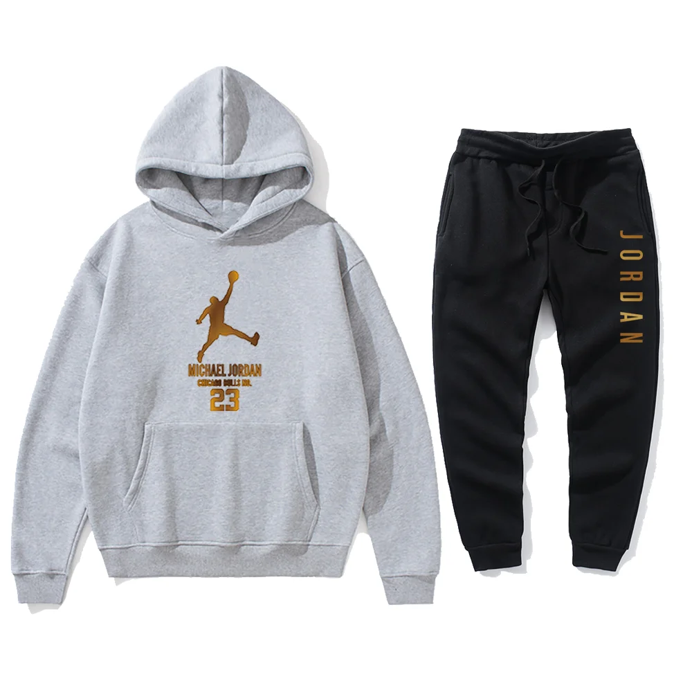 

New Fall/Winter Men's Hoodie Set 2 Pieces Men's Sports Suit Fashion Casual Jordan -23 Printed Hoodie + Sweatpants