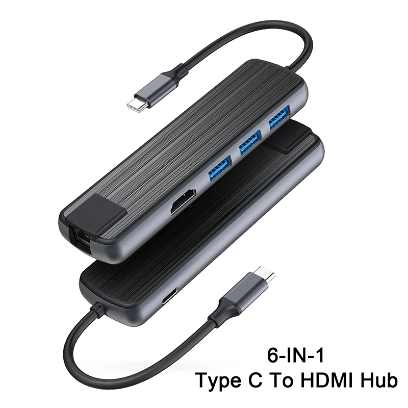 

Адаптер 6 в 1 USB C-HDMI 1000 Мбит/с PD60W USB 3,0 Hub 4K HDMI для MacBook