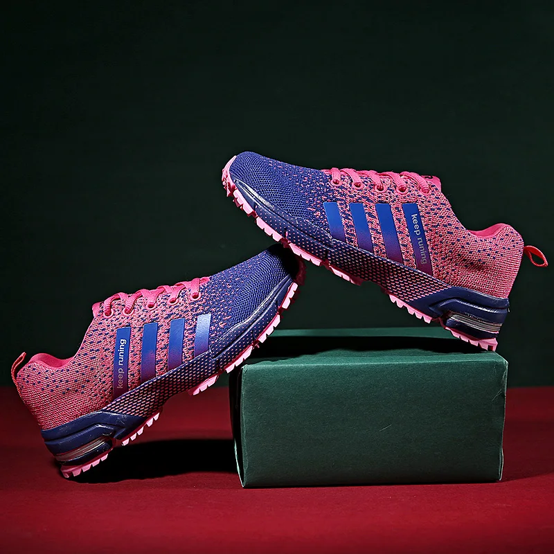 Женская обувь для бега, дышащие женские кроссовки Flyknit, мужские брендовые Нескользящие повседневные спортивные кроссовки, полосатая обувь для влюбленных, Размеры 35-46