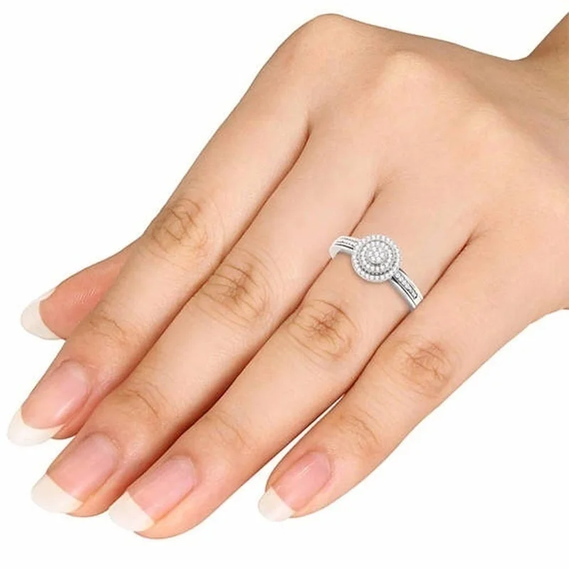 

Luxurious Atmosphere Diamond Halo Engagement Princess Bride Ring Love Size 6-10