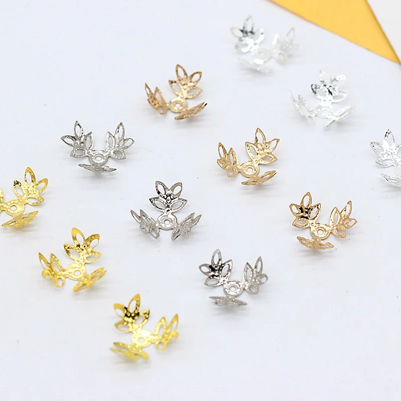 

100p 16 мм позолоченный серебряный концевик соединителя, DIY браслет, ожерелье, Ювелирная фурнитура, филигранный цветок, разделитель, шарик, мет...