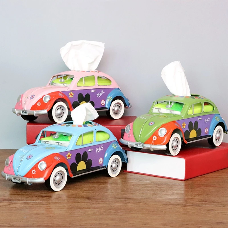

Tissue Box Wrought Iron Crafts Model Retro Bus Car Pumping Box Decoration for Home Office Desk School Bedroom Supplies