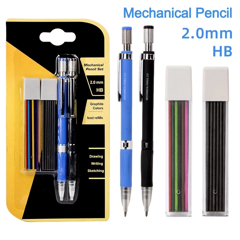 

Набор механических карандашей 2,0 мм, рандаши с черными свинцовыми стержнями для черчения, письма, ремесла, художественных эскизов