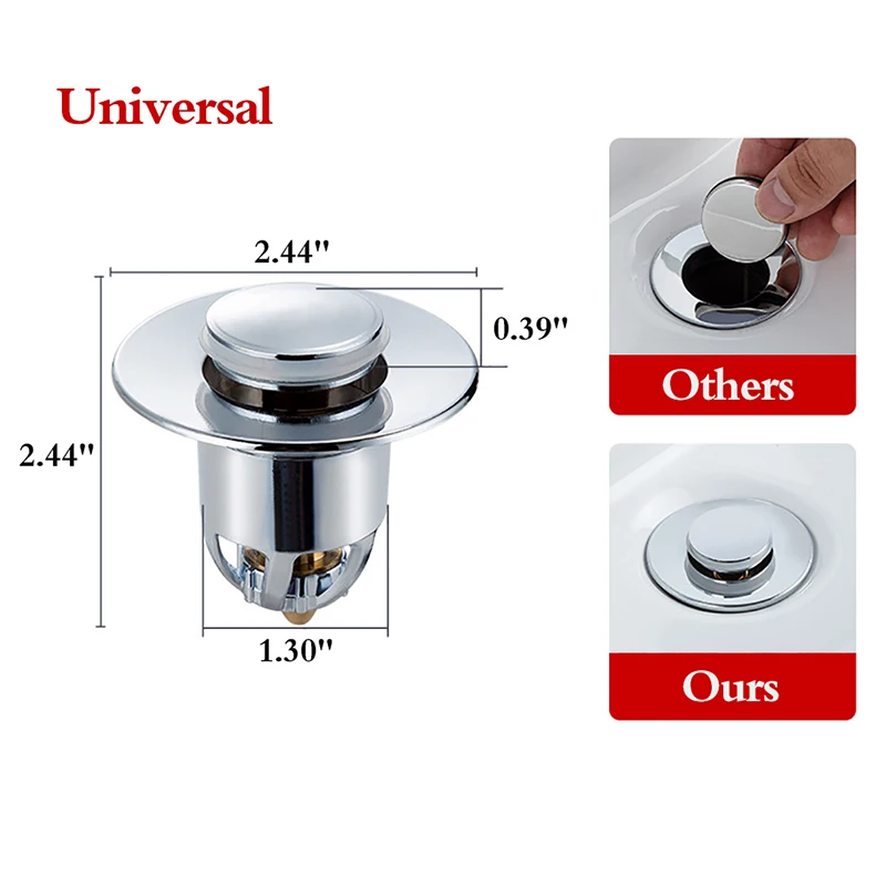

1x Universal Wash Basin Core Bounce Drain Filter Up Home Bathroom Sink Push Plug Hair Catcher Sink Bathtub Plug Trap