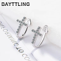 bayttling 925 sterling silver 12 mm fine zircon cross earrings for couples women fashion christmas wedding jewelry gifts