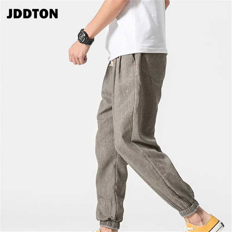 Брюки JDDTON JE041 мужские хлопково-льняные повседневные штаны для бега в этническом