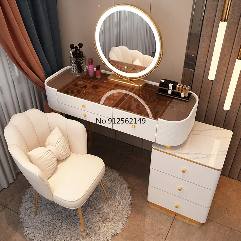 

tocador maquillaje Dressing Table with Mirror and Stool Rock Plate Makeup Table White Bedroom Dresser Makeup Vanity Cabinet