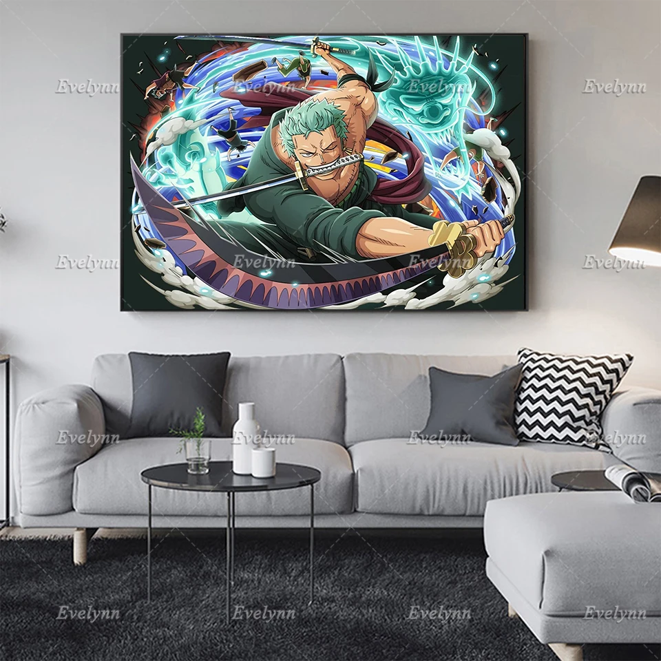 

Nordic Print Wall Modular Pictures Living Room Anime Poster One Piece Zoro Cartoon Art Canvas Painting Floating Frame Home Decor