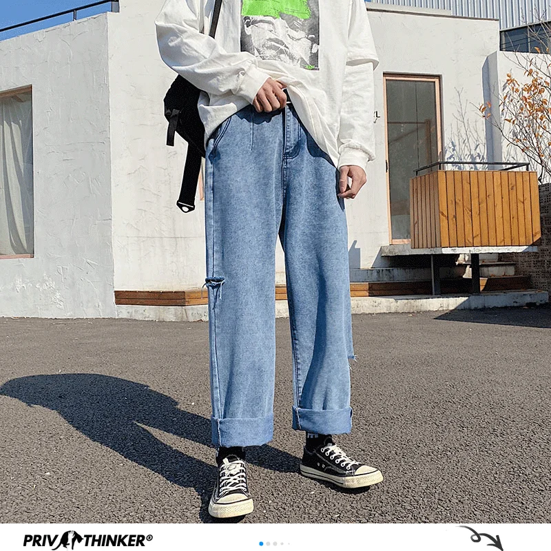 Мужские Прямые рваные джинсы Privathinker свободные большого размера 5XL с коллажом в
