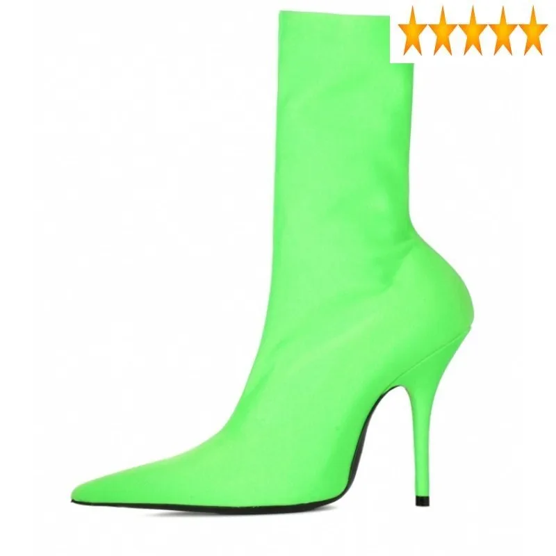 

Женские атласные ботинки на шпильке, с острым носком