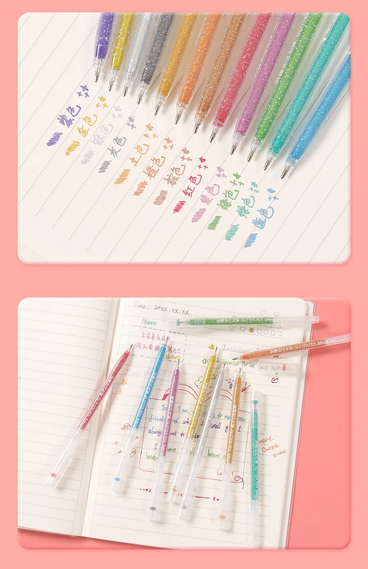12 farben Highlighter Pen-Set Nette Glitter Farbe Gel Stift Malerei Schreiben Werkzeug Für Mädchen Kinder Geschenke DIY Schule Kunst schreibwaren – Detail 7