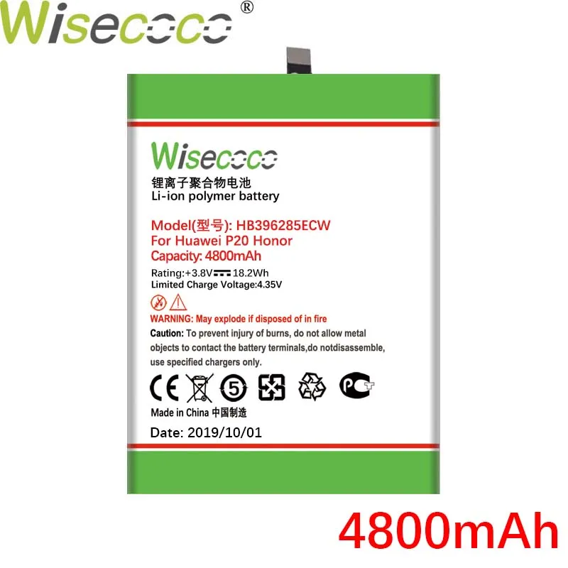 Wisecoco 4800 мАч HB396285ECW Батарея для huawei P20 для Honor 10 COL-AL00 COL-AL10 COL-TL00 COL-TL10 COL-L29 телефон+ код для отслеживания отправления