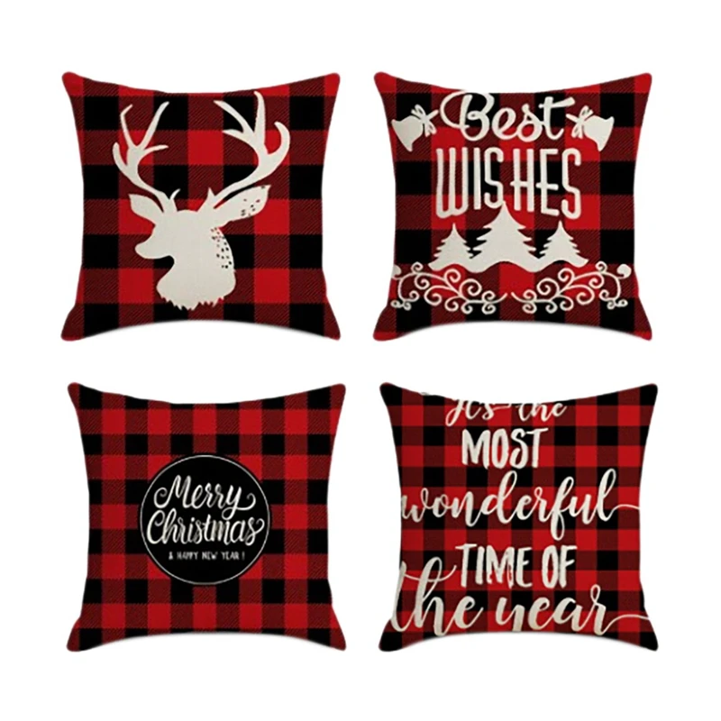 

4Pcs Christmas Economic Pillowcase Santa Square Home Decor Linen Pillow Cases Cushion Covers For Sofa Car Gift 45X45cm