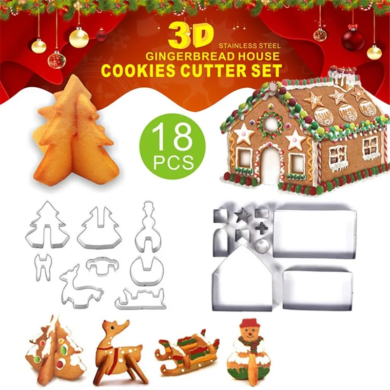 8/10/18 шт. 3D набор из нержавеющей стали для украшения рождественского печенья форма