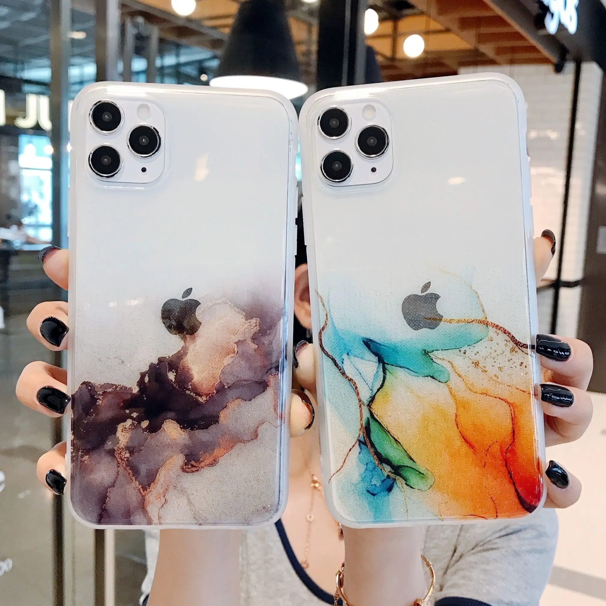 Чехол для iPhone 13 12 11 Pro Max Mini XS XR X 6 7 8 Plus SE 2020 IMD блестящий Мраморный мягкий прозрачный