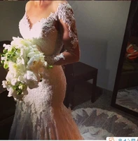 hot sale brazil fashion wedding dress with nude color long sleeve mermaid wedding dress 2016
