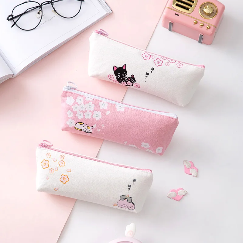 Милый Вишневый кошка Карандаш Чехол для девочек Kawaii Сакура коробка ручек и