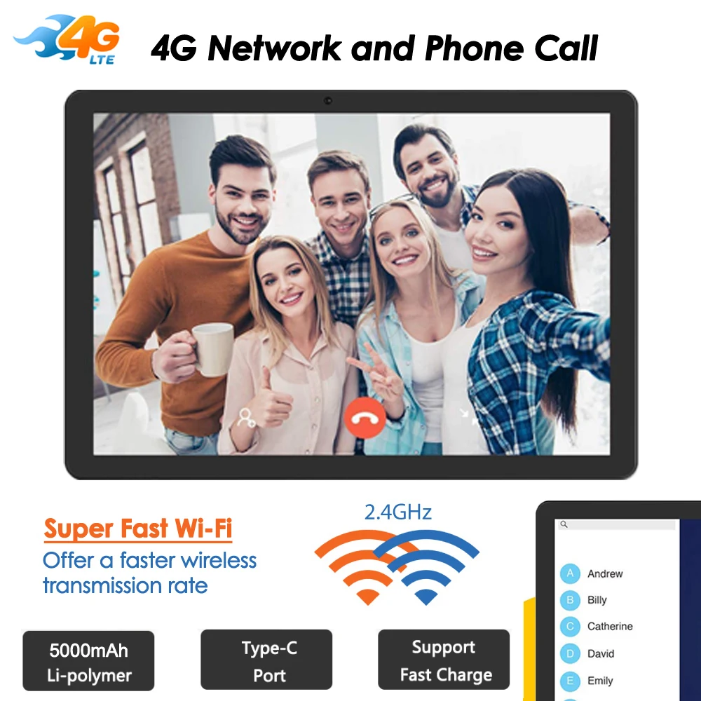 2021 Version 10 Inch Octa Core Android 10.0 Tablet PC 1280x800 IPS 4GB RAM 64GB ROM 4G FDD LTE Network WiFi Bluetooth GPS Type C