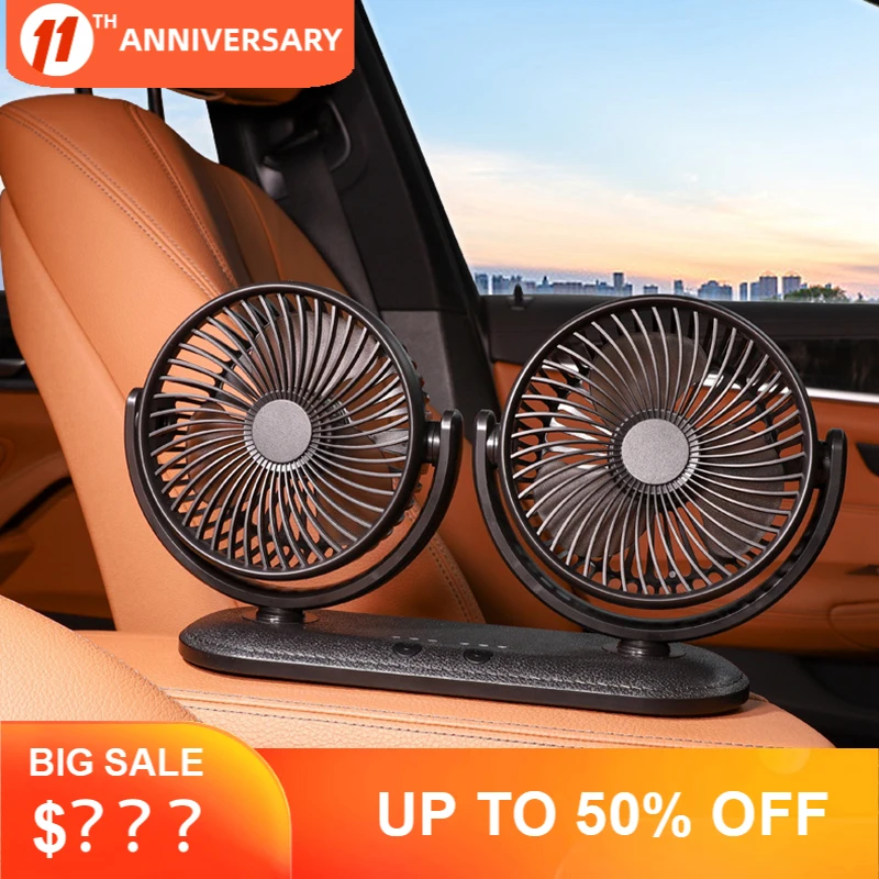 

Portable Mini Car Fan 360 Degree All-Round Adjustable Auto Air Cooling Dual Head Usb Fans Quiet Small Desktop Fan