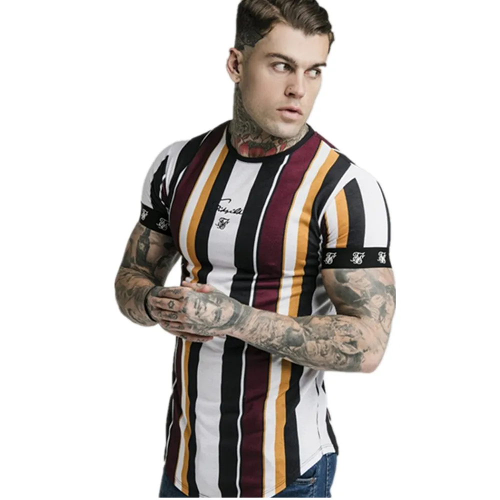 European and american Hip hop style classic stripes t shirts 2019 Trends men fitness short sleeve printing tee brand sportswears | Мужская