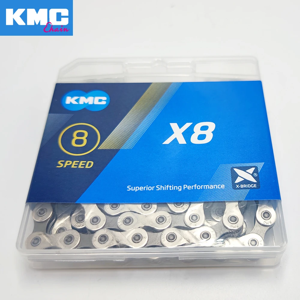 Велосипедная цепь KMC X8 8 скоростей 116 звеньев с быстрым звеньем сверхлегкая 320 г