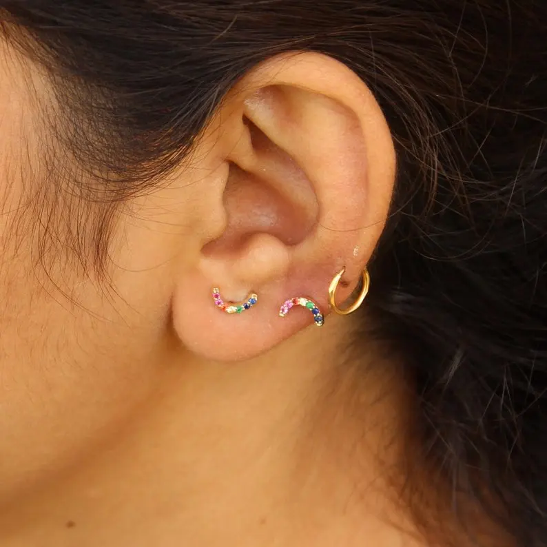 Милые Разноцветные серьги гвоздики 3 цветов с кубическим цирконием для женщин и