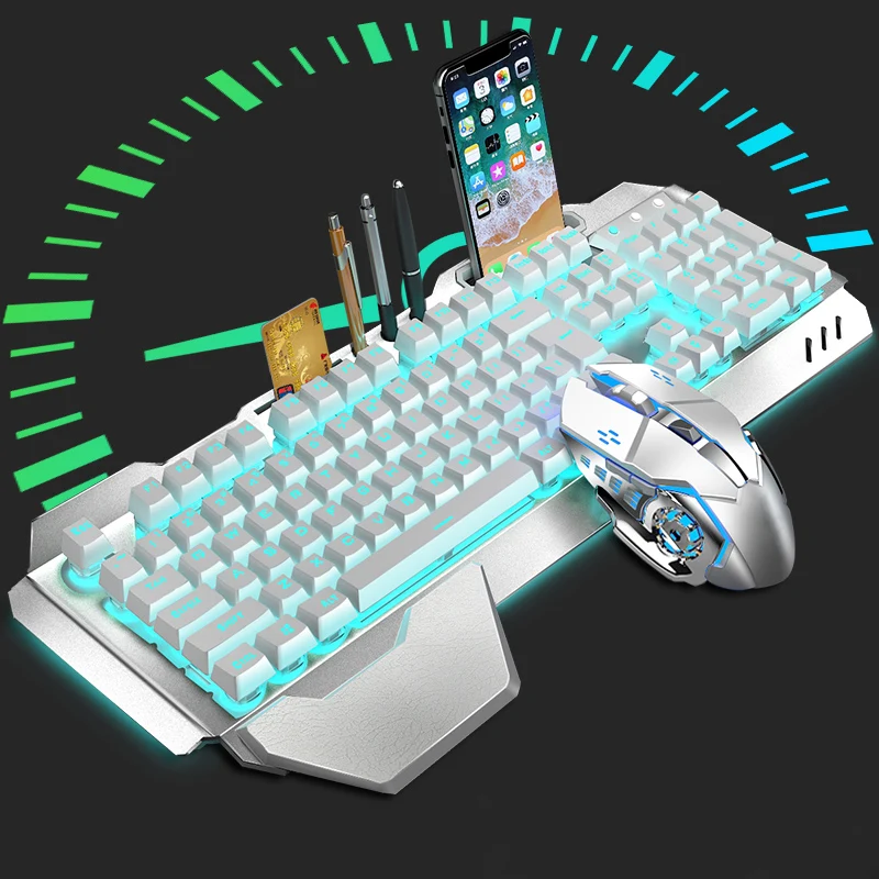 Игровая клавиатура мышь набор заряжаемая беспроводная с красочными огнями 4