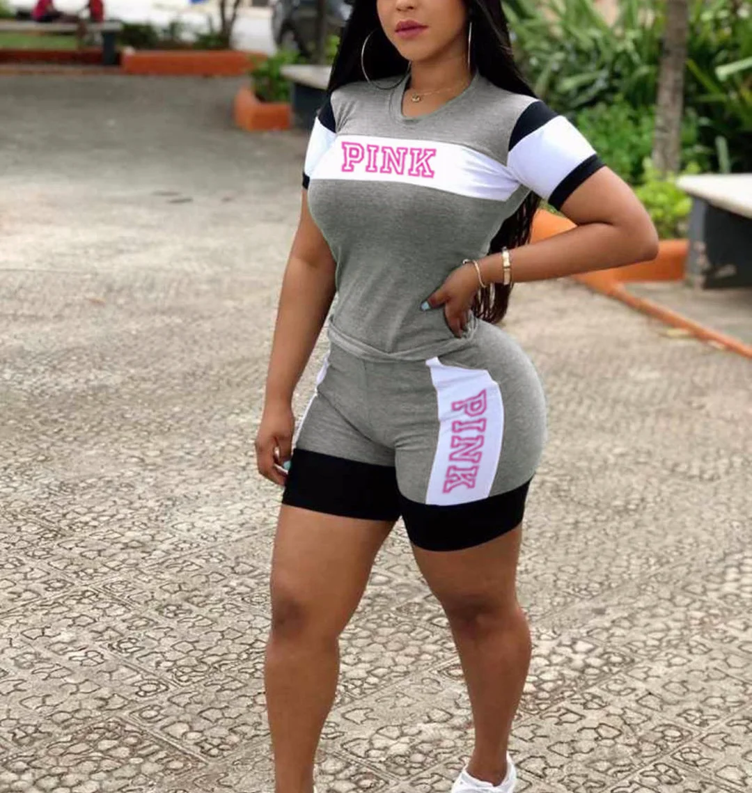 Женский спортивный костюм из 2-х предметов повседневный розовый с буквенным