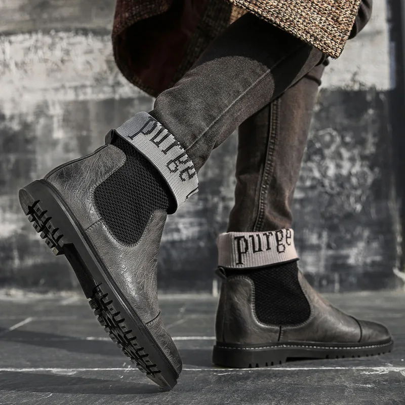 Ботильоны мужские кожаные повседневная обувь с высоким берцем дизайнерские