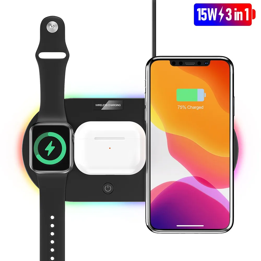 

3 in 1 Qi Wireless Charger Stand 15W Fast Charging For iPhone 11 Sumsang Wireless Chargers For iWatch Airpods carregador sem fio