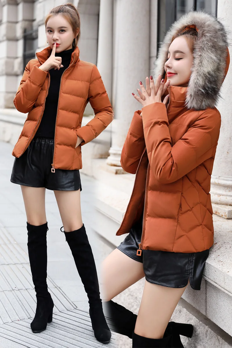 

Short cotton padded jacket, thick and warm, 2020 winter new women's wear hat, big wool collar, wild cotton suit tide.