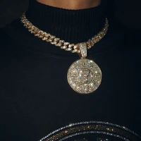 iced out cubic zircon no 7 coin pendant with rhinestone big miami cuban chain choker necklace fashion hip hop men jewelry