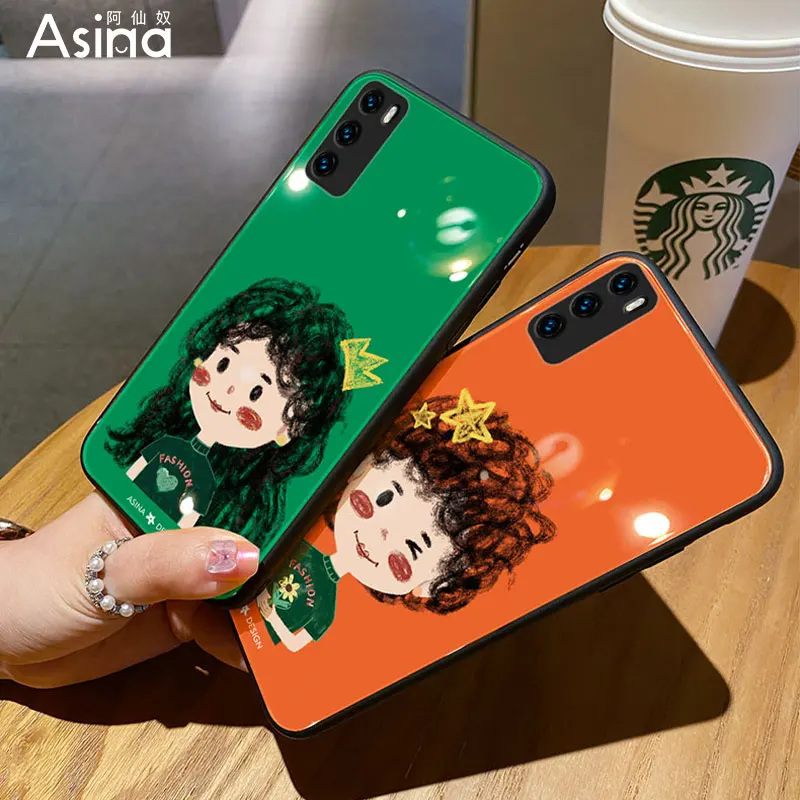 

ASINA Tempered Glass Case For Huawei P40 P30 P20 P Smart 2019 Cover Cartoon Bumper For Nova3 3i 5t 7 8 Pro Women Coque Capas